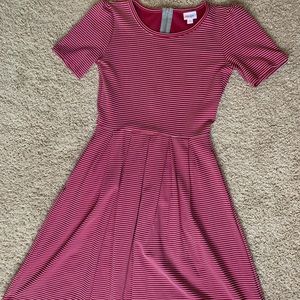 Lularoe Amelia Dress - deep red/white stripes
